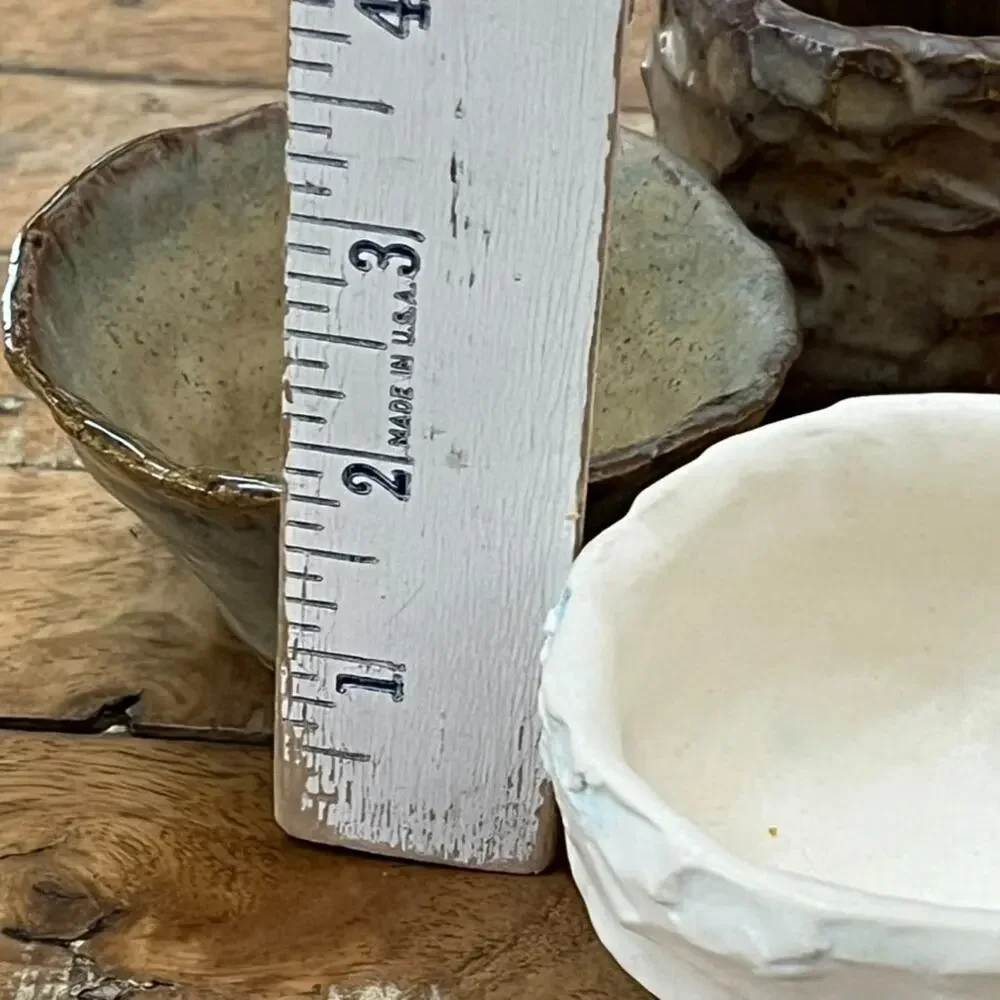 Organic Shape Handmade Textured Ceramic Bowls Set of 4 Rustic Earthy Tones